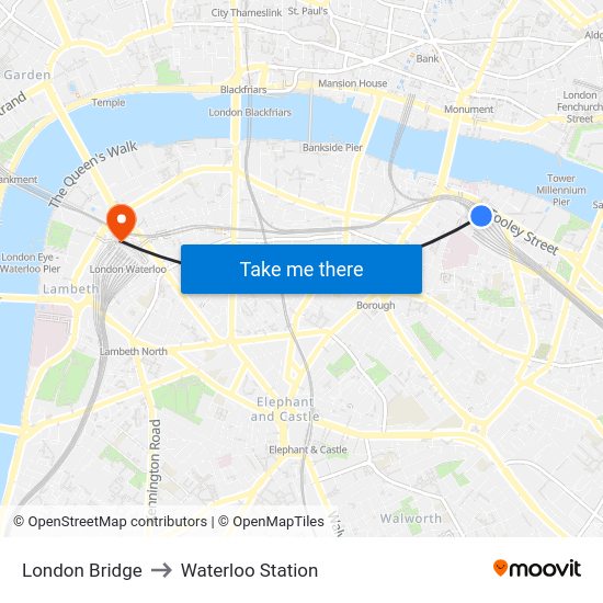 London Bridge to Waterloo Station with public transportation