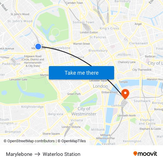 Marylebone to Waterloo Station map