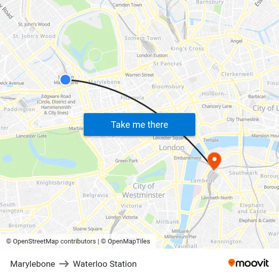 Marylebone to Waterloo Station map