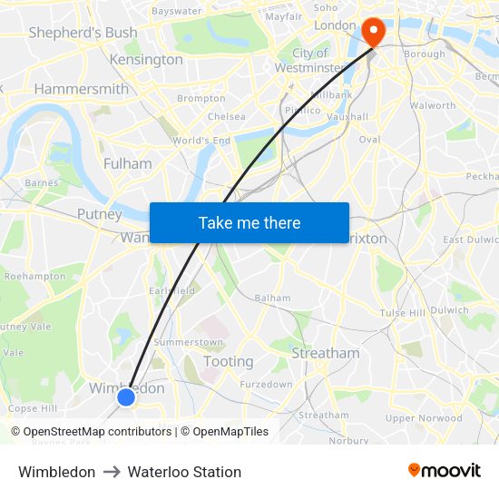 Wimbledon to Waterloo Station map
