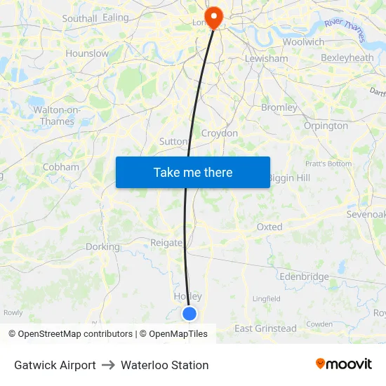 Gatwick Airport to Waterloo Station map