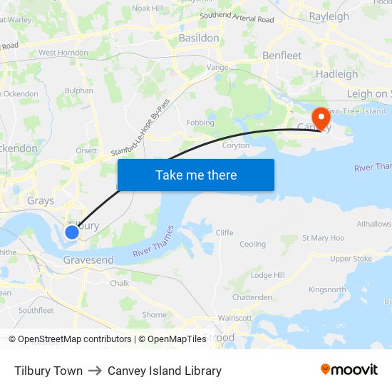 Tilbury Town to Canvey Island Library map