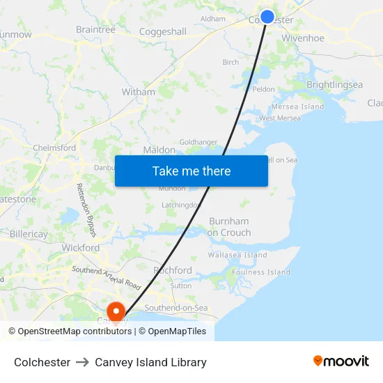 Colchester to Canvey Island Library map