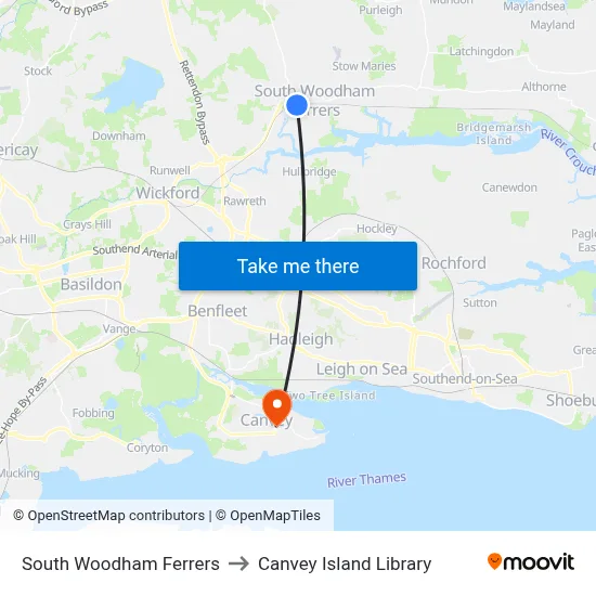 South Woodham Ferrers to Canvey Island Library map