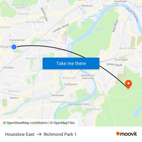 Hounslow East to Richmond Park 1 map