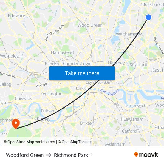 Woodford Green to Richmond Park 1 map