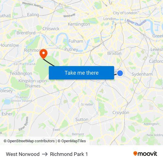 West Norwood to Richmond Park 1 map