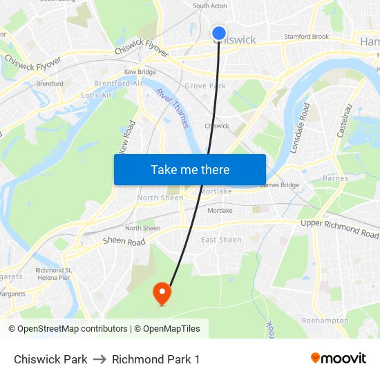 Chiswick Park to Richmond Park 1 map