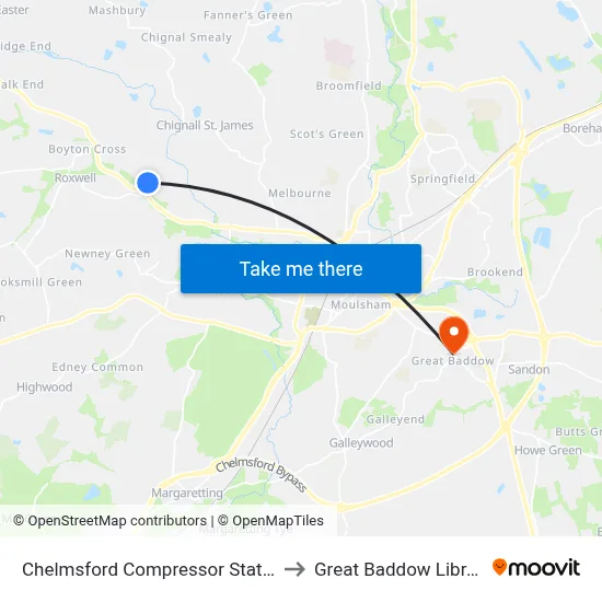 Chelmsford Compressor Station to Great Baddow Library map
