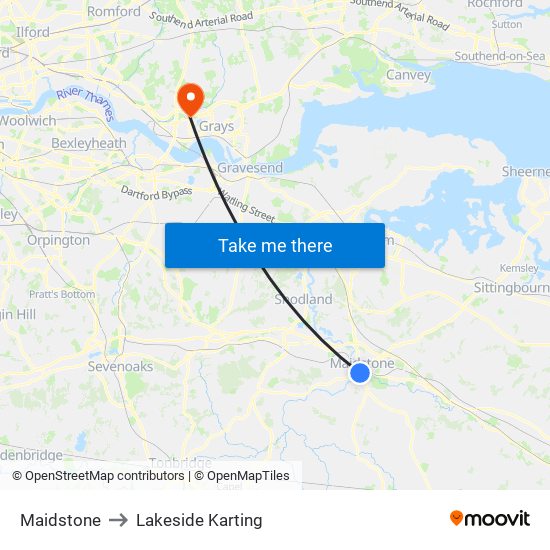 Maidstone to Lakeside Karting map