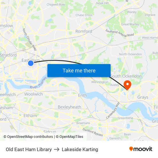 Old East Ham Library to Lakeside Karting map