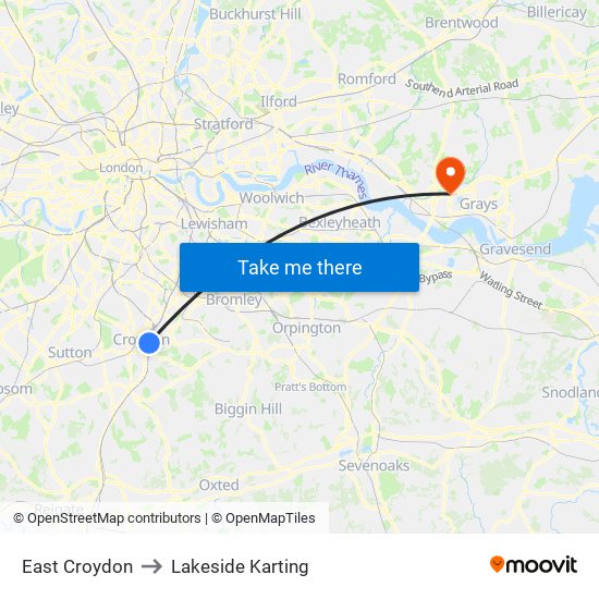 East Croydon to Lakeside Karting map