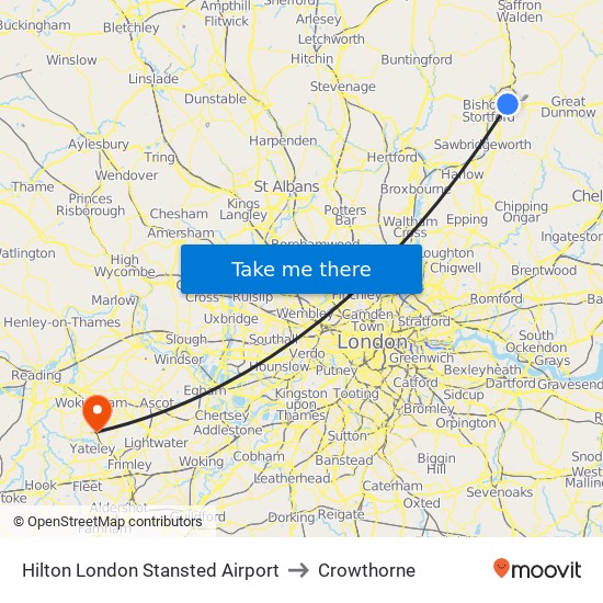 Hilton London Stansted Airport to Crowthorne map