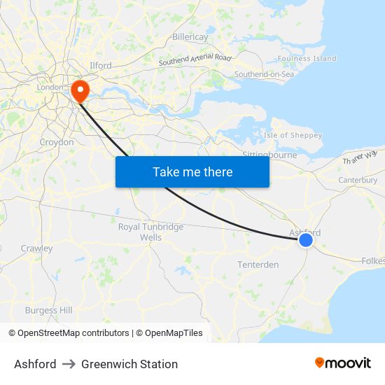 Ashford to Greenwich Station map