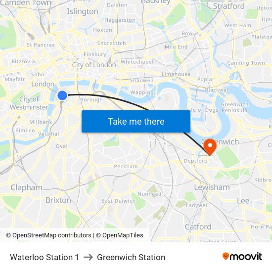 Waterloo Station 1, Waterloo to Greenwich Station map