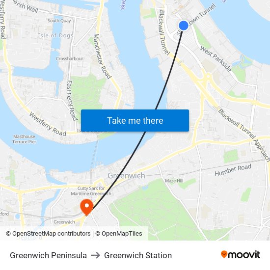 Greenwich Peninsula to Greenwich Station map