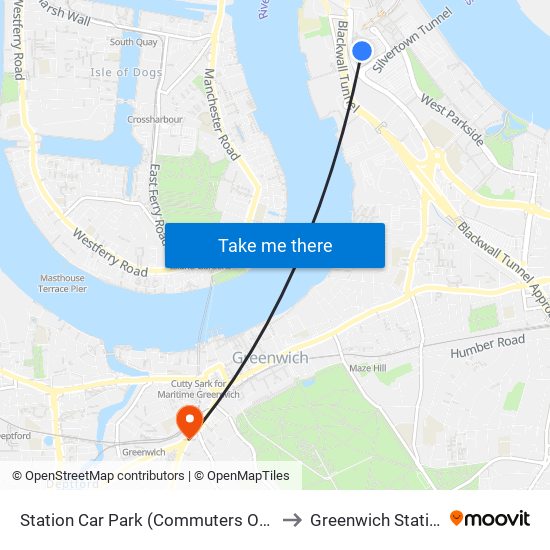 Station Car Park (Commuters Only) to Greenwich Station map