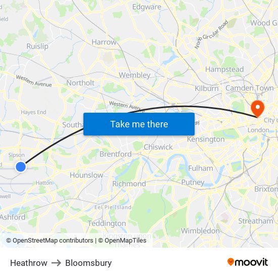 Heathrow to Bloomsbury map