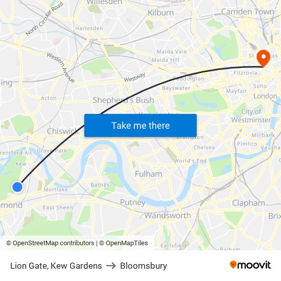 Lion Gate, Kew Gardens to Bloomsbury map