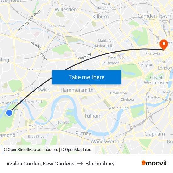 Azalea Garden, Kew Gardens to Bloomsbury map