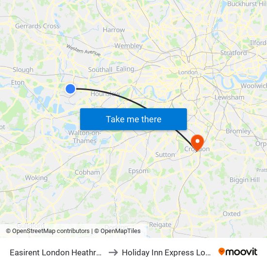 Easirent London Heathrow Airport Lhr to Holiday Inn Express London-Croydon map