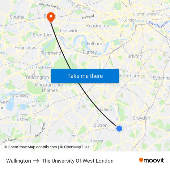 Wallington to The University Of West London map