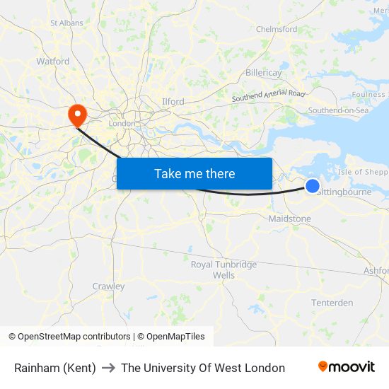 Rainham (Kent) to The University Of West London map