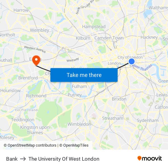 Bank to The University Of West London map