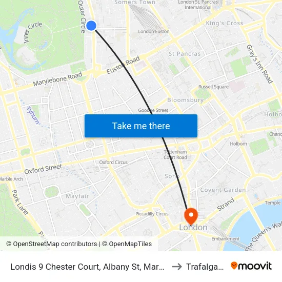 Londis 9 Chester Court, Albany St, Marylebone, London, Nw1  4bu to Trafalgar Square map