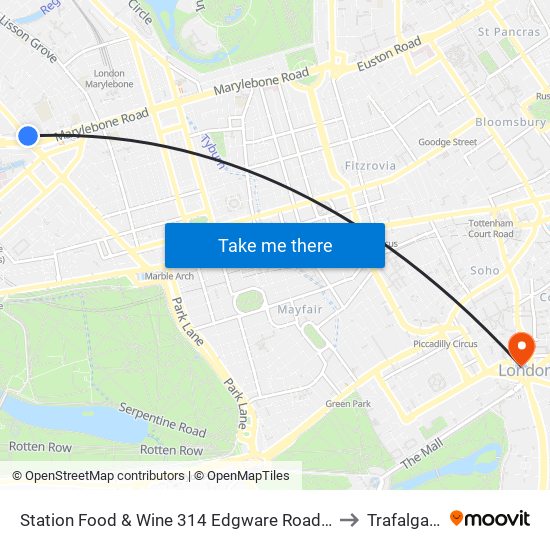 Station Food & Wine 314 Edgware Road, Paddington, London, W2   1dy to Trafalgar Square map
