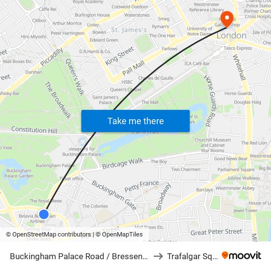 Buckingham Palace Road / Bressenden Place to Trafalgar Square map