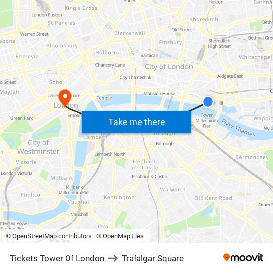 Tickets Tower Of London to Trafalgar Square map