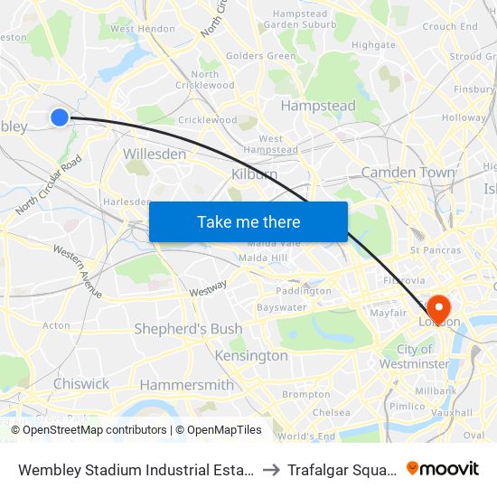 Wembley Stadium Industrial Estate to Trafalgar Square map