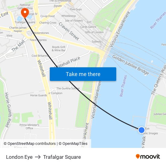 London Eye to Trafalgar Square map