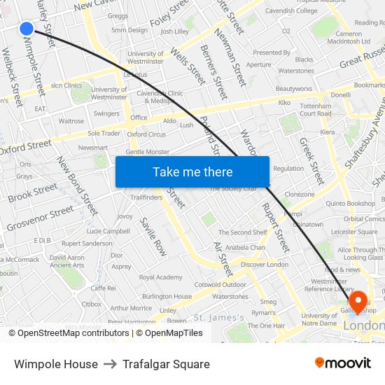 Wimpole House to Trafalgar Square map
