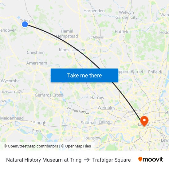 Natural History Museum at Tring to Trafalgar Square map