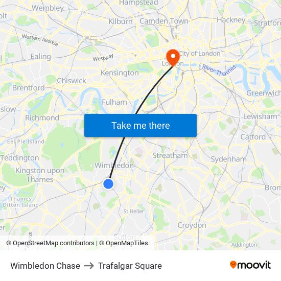 Wimbledon Chase to Trafalgar Square map