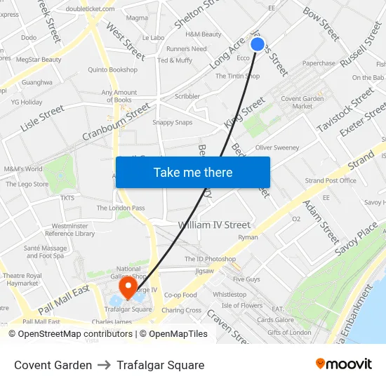 Covent Garden to Trafalgar Square map