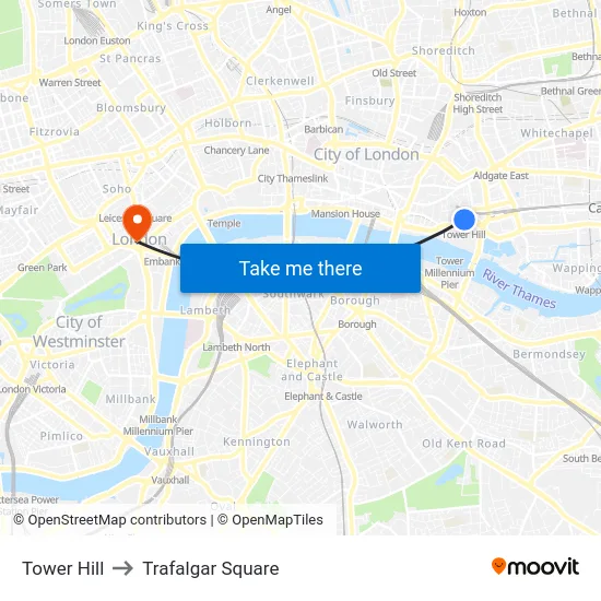 Tower Hill to Trafalgar Square map