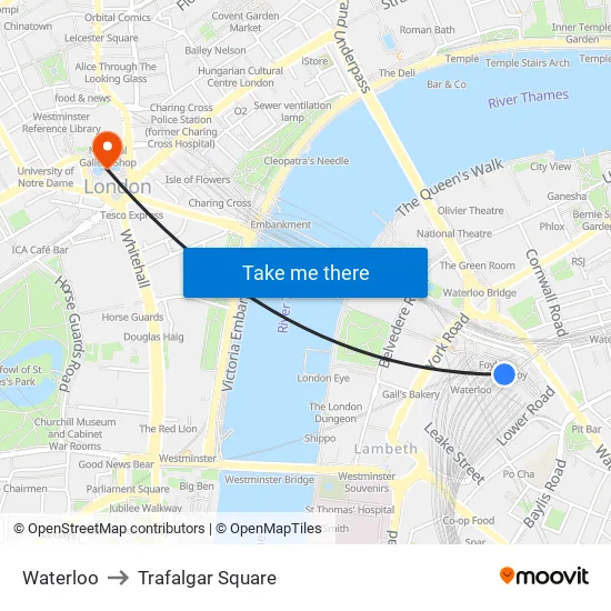 Waterloo to Trafalgar Square map