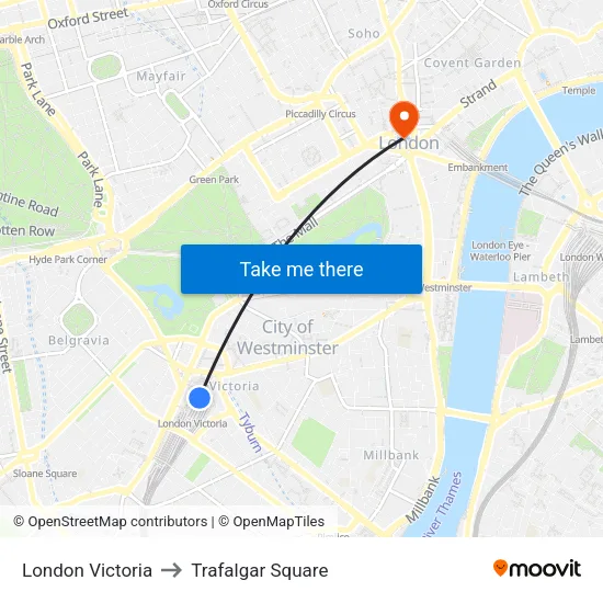 London Victoria to Trafalgar Square map