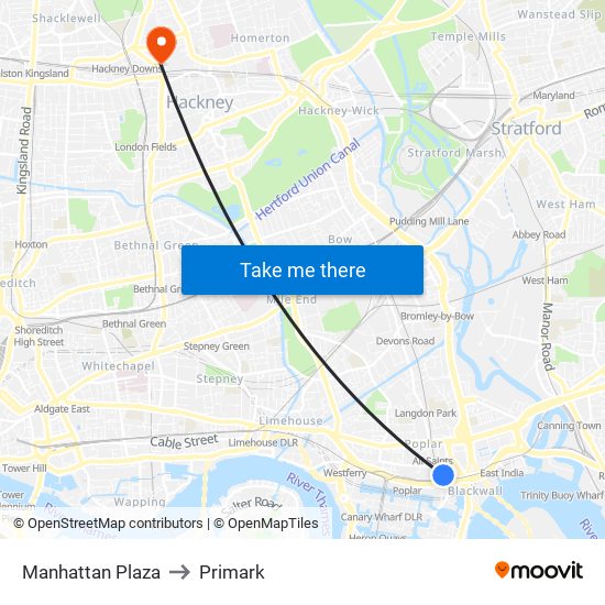 Manhattan Plaza to Primark map