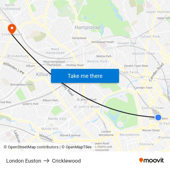 London Euston to Cricklewood map