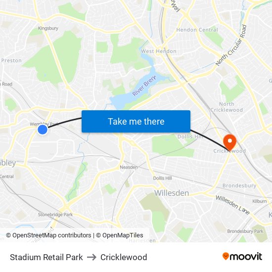Stadium Retail Park to Cricklewood map