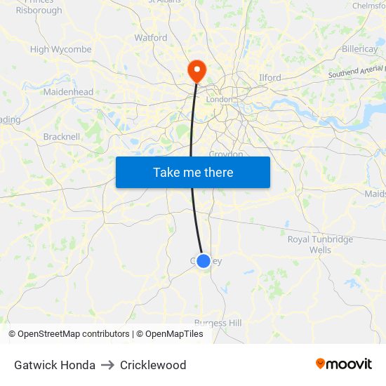 Gatwick Honda to Cricklewood map
