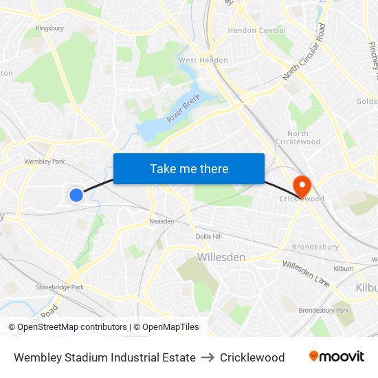 Wembley Stadium Industrial Estate to Cricklewood map