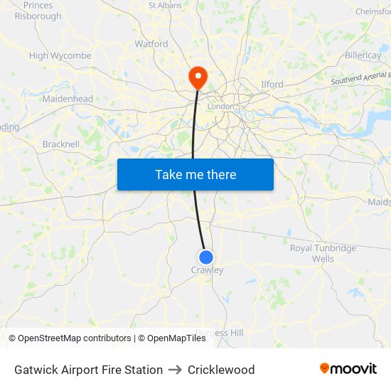 Gatwick Airport Fire Station to Cricklewood map