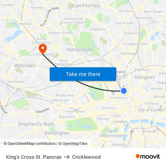 King's Cross St. Pancras to Cricklewood map