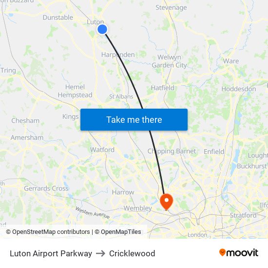 Luton Airport Parkway to Cricklewood map