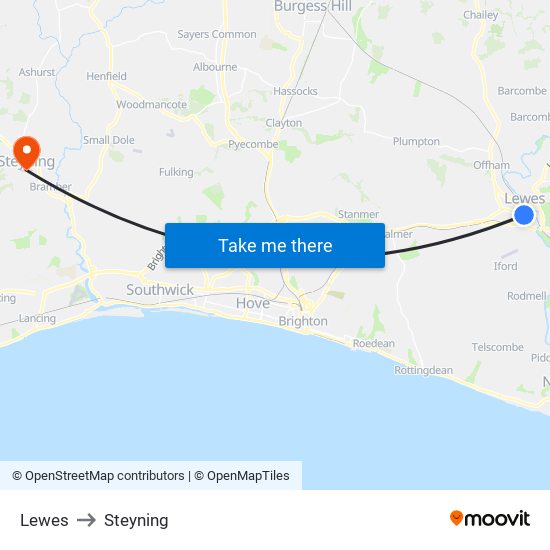 Lewes to Steyning map